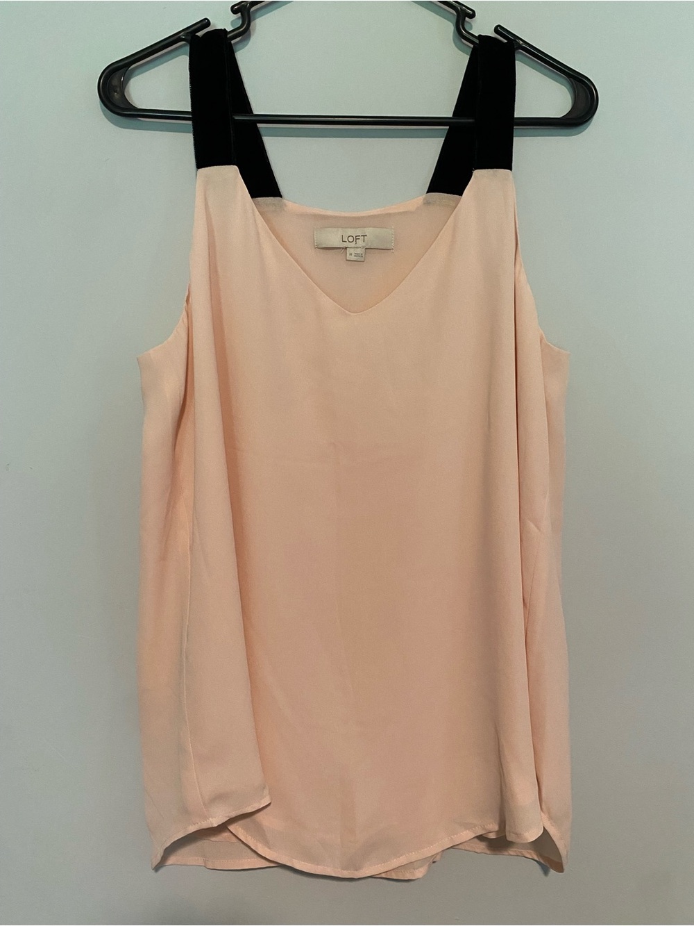 LOFT Blush Pink V-Neck Blouse Tank Top Black Velvet Straps Size Medium